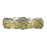 Narrow Borderless Flores Wedding Ring in Two Tone Gold 14K/18K