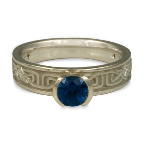 Extra Narrow Labyrinth Engagement Ring with Diamonds in 14K White Gold