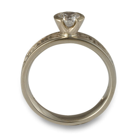Extra Narrow Labyrinth Engagement Ring with Diamonds in 14K White Gold