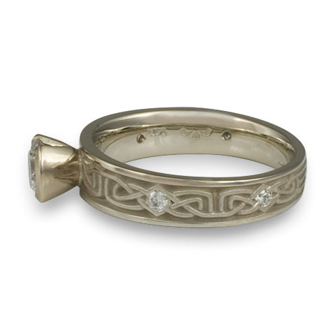 Extra Narrow Labyrinth Engagement Ring with Diamonds in 14K White Gold