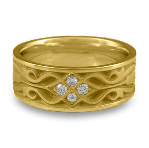 Wide Tulip Braid Wedding Ring with Diamonds in 18K Yellow Gold