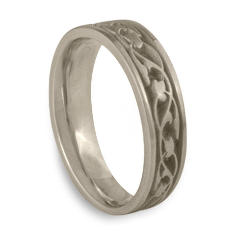 Narrow Tulips and Vines Wedding Ring in 14K White Gold