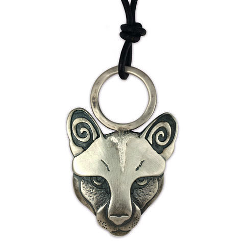 Mountain Lion Pendant Silver on Leather