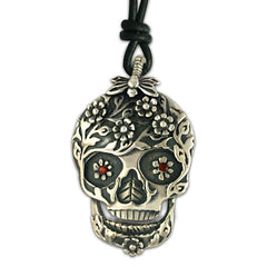 Flora Skull Silver Pendant