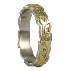 Narrow Borderless Flores Wedding Ring in Two Tone Gold 14K/18K