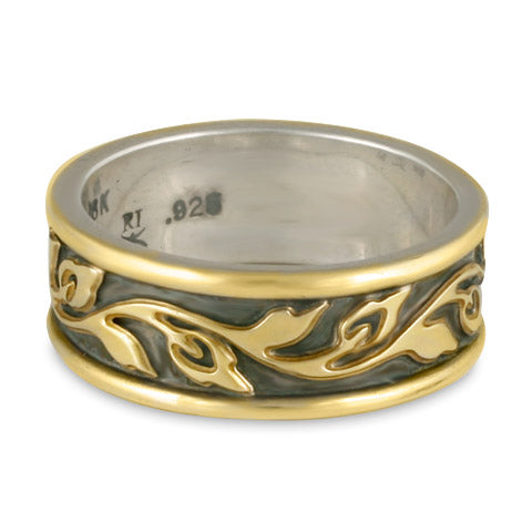 Narrow Bordered Flores Wedding Ring in Gold over Silver (GGG)