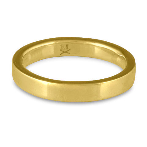 Flat Comfort Fit Wedding Ring, 18K Yellow Gold 3mm Wide by 2mm Thick