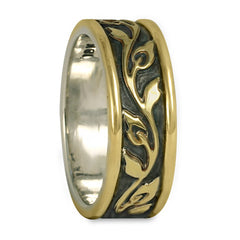 Medium Bordered Flores Wedding Ring in Gold over Silver (GGG)