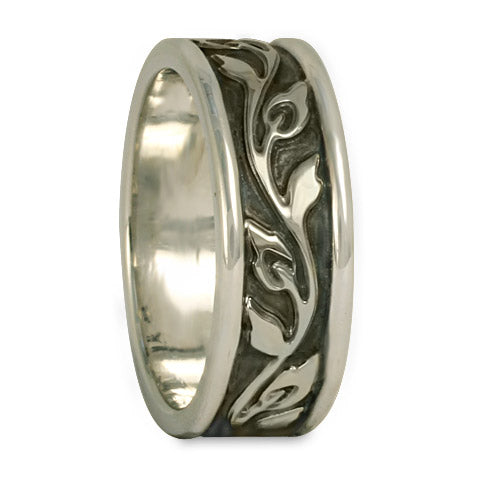 Medium Bordered Flores Wedding Ring in Sterling Silver