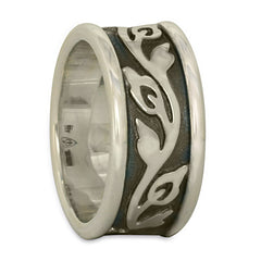 Wide Bordered Flores Wedding Ring in Sterling Silver