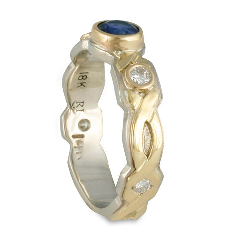 Wrap Solitaire Two Tone Gold Ring with Sapphire and Diamonds