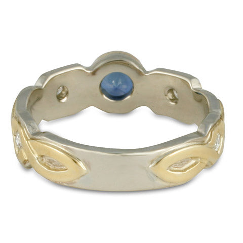 Wrap Solitaire Two Tone Gold Ring with Sapphire and Diamonds